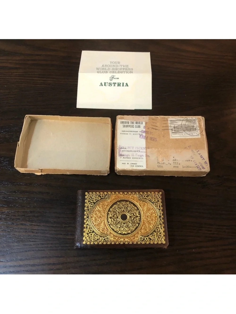 NIB AUSTRIA Genuine Leather Vintage Address Book Hand-Tooled in 24 KT Gold NIB